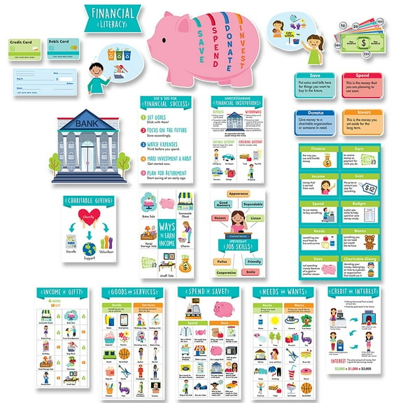 Creative Teaching Press Financial Literacy for Kids Bulletin Board Set, 33 Pieces
