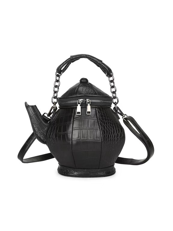Creative Teapot Shaped Handbag Gothic Pattern Crossbody Bag Gift Top-handle Funky Novelty Purse