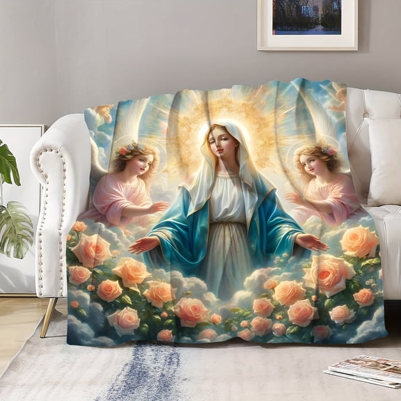 Creative Text Virgin Mary Gift for Religious Believers Soft Plush Blanket Flannel Blanket One Piece