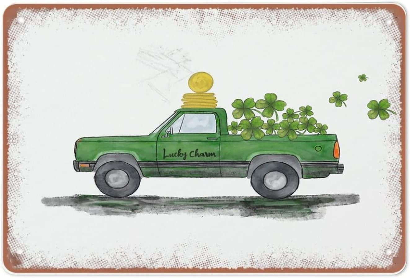 Creative Tin Sign Happy St Patricks Day Metal Tin Sign Four Leaf Clover