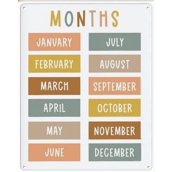 Creative Tin Sign Months Of The Year Classroom Decor Sign Vintage Wall Decor Retro Art Tin Sign Funny Decorations For Home Bar Pub Cafe Farm Room Antiques Metal Poster 8" X 12"