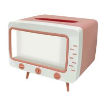 Creative Tissue Box Holder Retro TV ,Tissue Box Cover Cute and Practical Cell Phone Holder for Bathroom, Kitchen, Dressers, Desks and Tables, Night Stands, Creative Ornament (TV Pink)