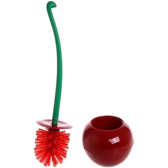 Creative Cherry-Shaped Toilet Brush with Holder & Long Handle, Thick Bristle Bathroom Cleaning Tool for Deep Clean, Rust Resistant & Leakproof - Red