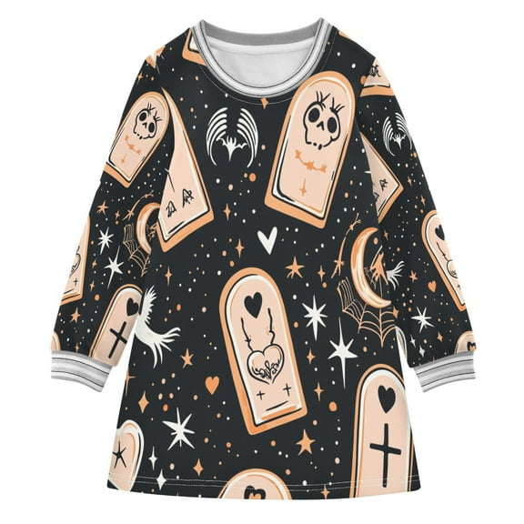 Creative Tombstone Girls'long-sleeved dress Thickened A-dress Warm Dress Basic Shirt Party Dresses