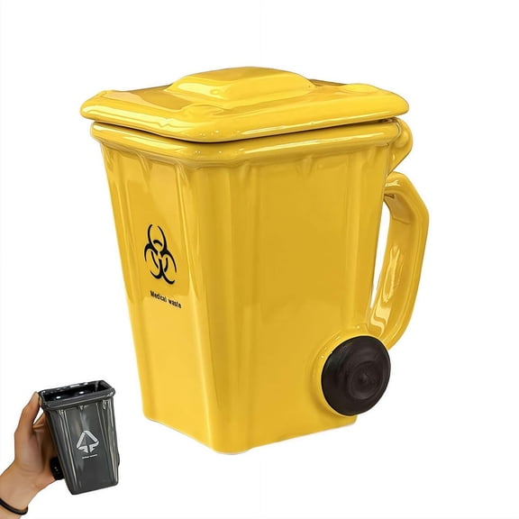 Creative Trash Bin Ceramic Mug with Lid,Funny Recycling Bin Coffee Mug,Novelty Trash Can Shaped MugDrinking Tea Cup,Unique Gift for for Office,Coworkers,Home Desk,Daily Use