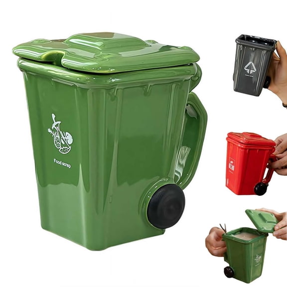 Creative Trash Bin Ceramic Mug with Lid,Funny Recycling Bin Coffee Mug,Novelty Trash Can Shaped MugDrinking Tea Cup,Unique Gift for for Office,Coworkers,Home Desk,Daily Use