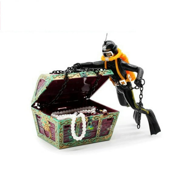 Creative Treasure Hunter Treasure Box Diver Pneumatic Ornament Aquarium Decoration Air Pump Connecting Fish Tank Decor BLACK