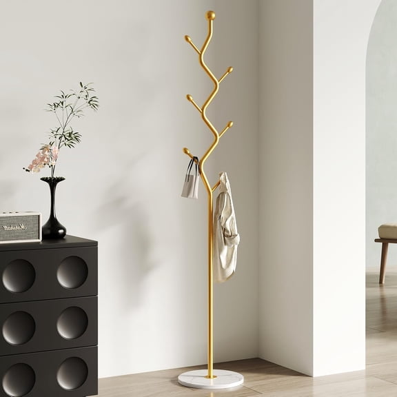 Creative Tree Branch-Look Coat Rack Freestanding with 6 Hooks & Sturdy Marble base Metal Clothes Hanger Stand for Entryway/Mudroom/Bedroom/Hallway/Home Office