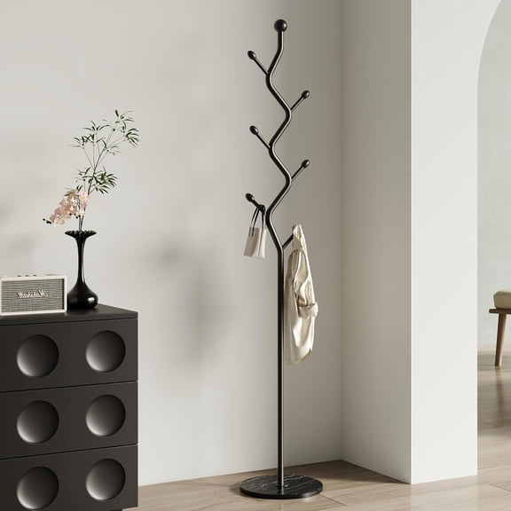 Creative Tree Branch-Look Coat Rack Freestanding with 6 Hooks & Sturdy Marble base Metal Clothes Hanger Stand for Entryway/Mudroom/Bedroom/Hallway/Home Office
