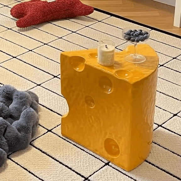 Creative Triangular Side Table, Cheese Decorative Sofa Table, Cute Coffee End Table, Sofa Stool Small Bedside Table for Living Room Bedroom(Yellow,14"L x 13"W x 16"H))