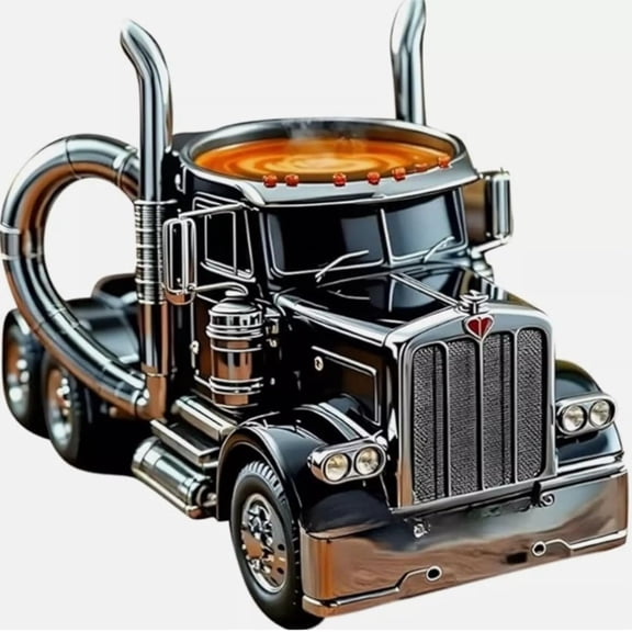 Creative Truck Coffee Mug 5.1X4.5X4.7in Semi-trailer Shaped Coffee Cup with Stainless Steel Inner Liner for Hot and Cold Drinks Novel Unique Gifts for Car Lovers Truck Driver Man Mechanic