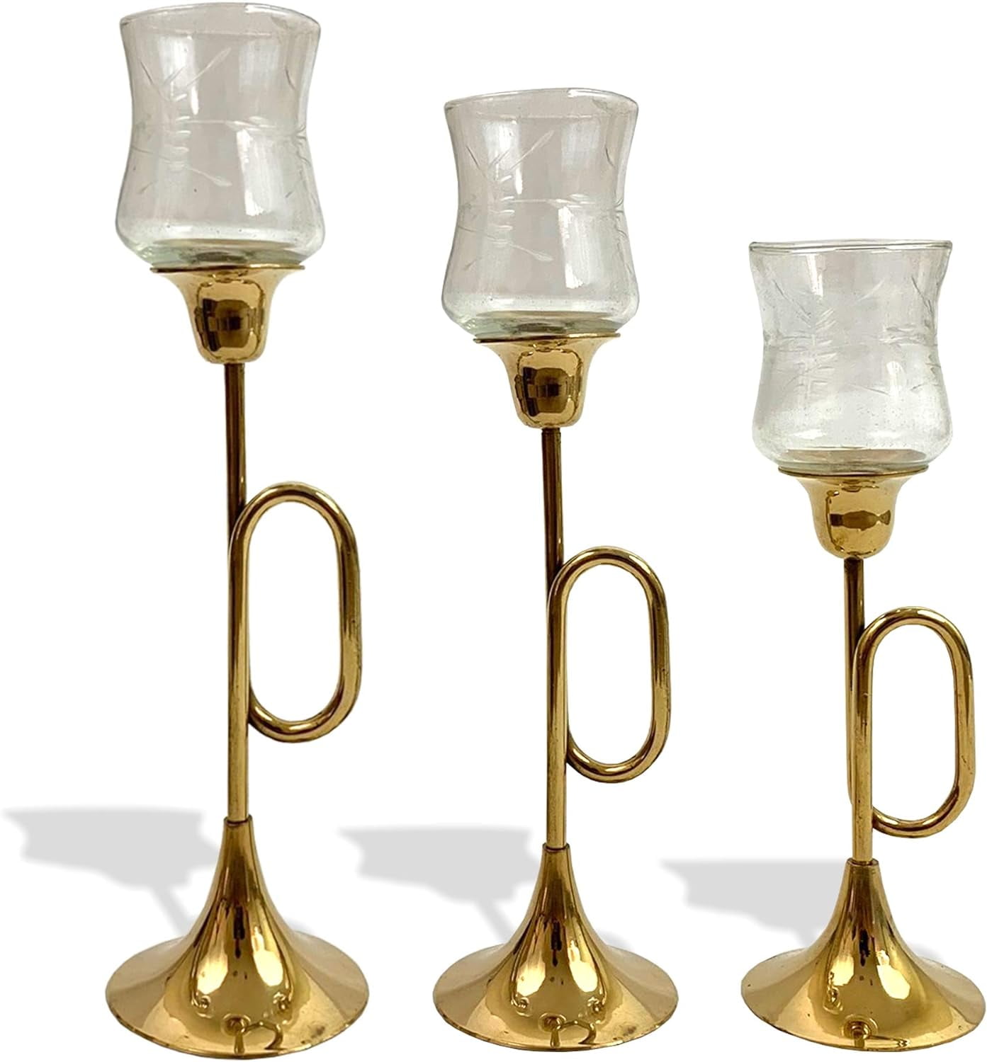 Creative Trumpets Candle Holders Set of 3 Candlelight Dinner Wedding Romantic Candlesticks Household Furnishing Articles Iron Glass for Home Decor. (11",10.5",9")