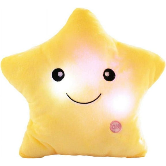 Creative Twinkle Star Shaped Plush Pillow, LED Night Light Glowing Cushions Plush Stuffed Toys Gifts for Kids, Decoration (Yellow)