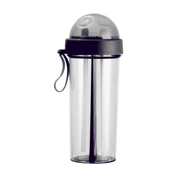 Creative Two Flavor Water Cup, 600ml Dual Chamber Design with Two Straws, Couple Outdoor Drinking Cup for Camping, Hiking, Backpacking, and Travel,Black