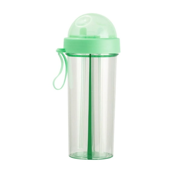 Creative Two Flavor Water Cup, 600ml Dual Chamber Design with Two Straws, Couple Outdoor Drinking Cup for Camping, Hiking, Backpacking, and Travel,Light Green