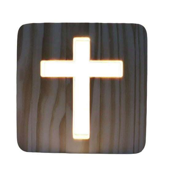 Creative USB 3D Night Light Solid Wood Hollow Carving Cross LED Desk Lamp Wooden