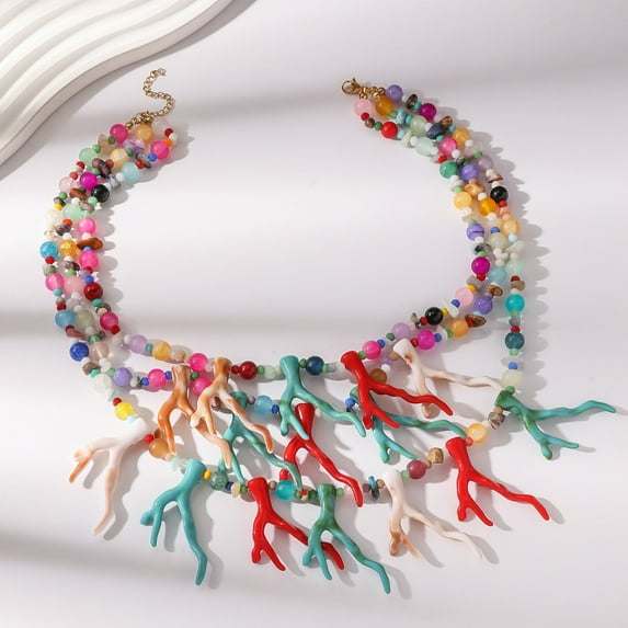 Creative Unique Colorful Beaded Multilayer Chain Choker Delicate Coral Clavicle Jewelry Beach Party Necklace
