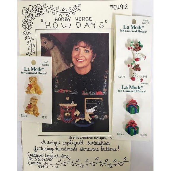 Creative Uniques "Hobby Horse Holidays" Appliqued Sweatshirt Pattern w/ Stoneware Buttons