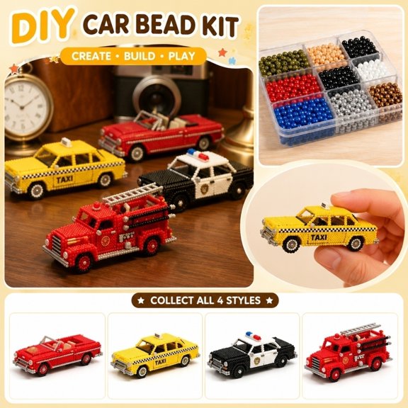 Creative Vehicle 3D Bead Craft Kit with Beads, Fishing Line and Tools, DIY Beaded Car Model Set for Handmade Decor Display Gift, 1 Pack