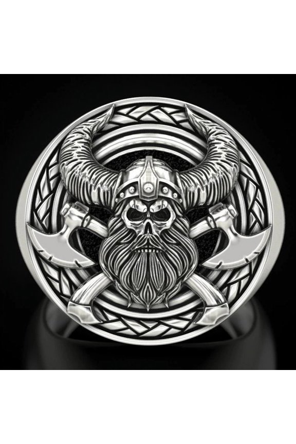 Creative Vintage Punk Style Viking Skull Head Ring Northern Europe Myth Party Gothic Rings Jewelry Gift