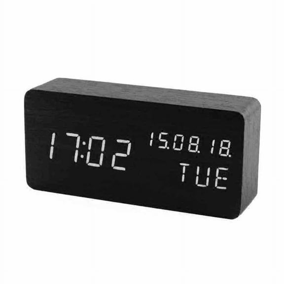 Creative Wake Up Alarm Clock Snooze Alarm Clocks LED Voice-activated Digital Wood Made Perpetual Calendar Alarm Cloc