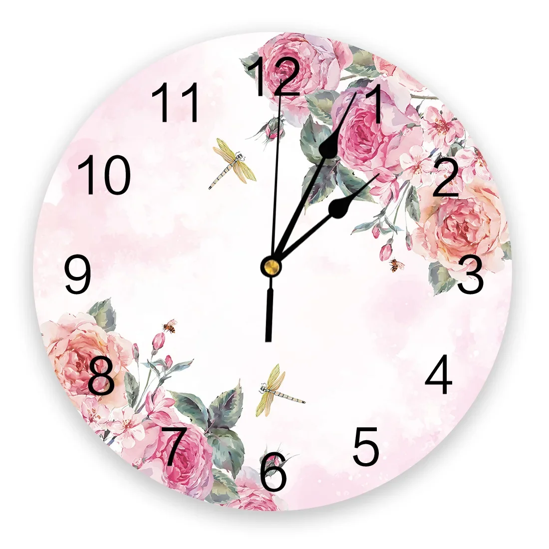 Creative Wall Clock Pink Flower Dragonfly Modern Design Living Room ...