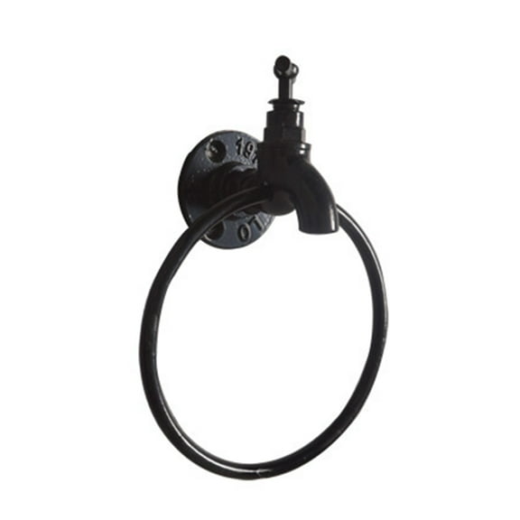 Creative Wall-Mounted Towel Ring Industrial Faucet Design Black Metal Hand Towel Rack for Bathroom Decoration