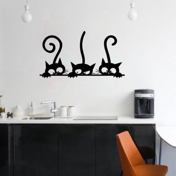 Creative Wall Stickers For Kitchen Cute Funny Cats Vinyl Decal Wall Murals Waterproof Self-adhesive Deco 57x32cm
