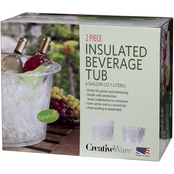 Creative Ware Clear Plastic Insulated Party Tub, 6 Gallon
