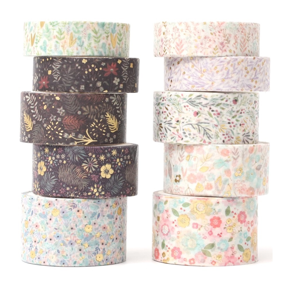 Creative Washi Tape Set 10 Rolls Gold Foil Print Decorative Masking Tapes for Arts, DIY Crafts, Journals, Planners, Scrapbook, Wrapping (Garden Maze)