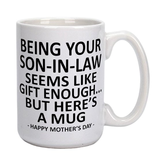 Creative Water Cup, 11-Ounce Ceramic Mug With Double-Sided Glossy Print, Funny Son-In-Law Gift For Mother-In-Law, Mother's Day Present With Pink Interior And Handle - Practical White