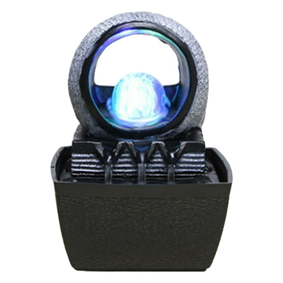 Creative Water Fountain W/LED Illuminated Crystal Ball Landscape Crafts Humidifier Color Changing Ornament for Table Office Garden C