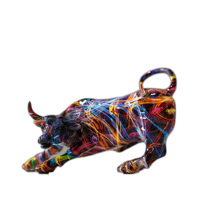 Creative Water Transfer Colorful Wall Street Cow Stroke Crafts, Resin