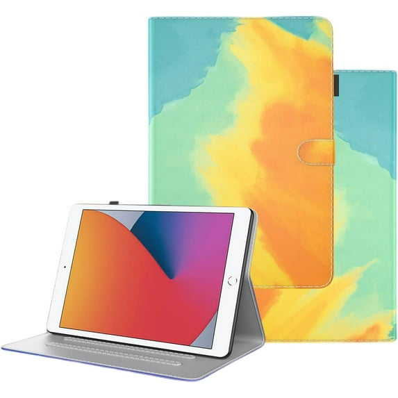 Creative Watercolor Leather Tablet Case with Kickstand Card Slots Pen Holder for Samsung Galaxy A7 A8 A 10.1 8.0 S6 S7 S8 Plus FE Lite Charming Colorful Shell(Orange,S8 Plus 2022 12.4 X800)