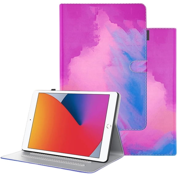 Creative Watercolor Leather Tablet Case with Kickstand Card Slots Pen Holder for Samsung Galaxy A7 A8 A 10.1 8.0 S6 S7 S8 Plus FE Lite Charming Colorful Shell(Purple,S6 Lite 2020 10.4 P610)