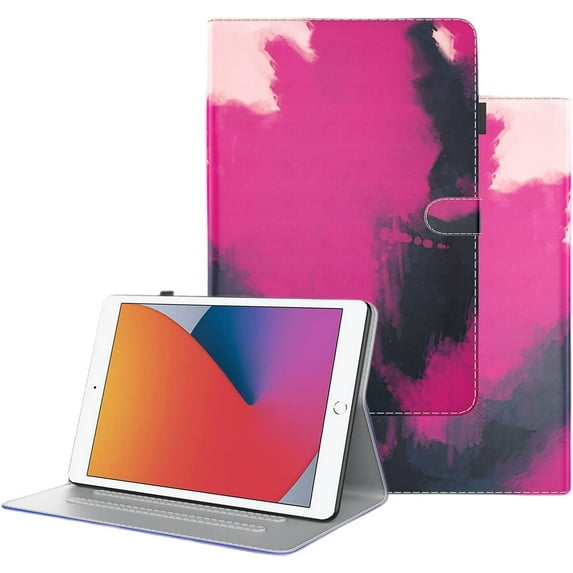 Creative Watercolor Leather Tablet Case with Kickstand Card Slots Pen Holder for Samsung Galaxy A7 A8 A 10.1 8.0 S6 S7 S8 Plus FE Lite Charming Colorful Shell(Rose Red,A7 2020 T500 T505)