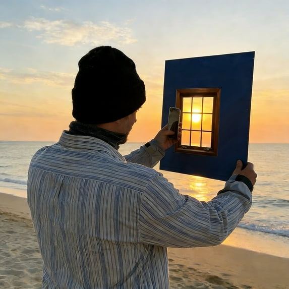 Creative Window View Photography Props, 2026 Portable Window New Frame Travel Photo Prop Shooting Window Props for Travel, Outdoor Activities, Taking Photos at Mountaintops (Brown)