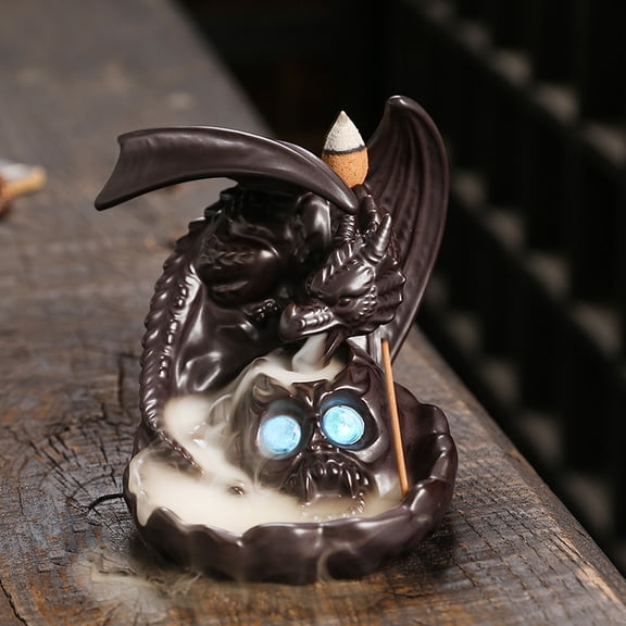 Creative Wing Dragon Backflow Incense with LED Indoor Skull Ceramic Zen Reflow Incense Holder Home Decoration