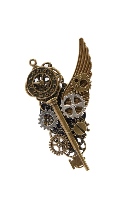 Creative Wing&Gear Key Shape Brooch/Hairpins Female Medieval Style Lapel Pin Hair Clip for Girl Bangs Braids Hold Clip