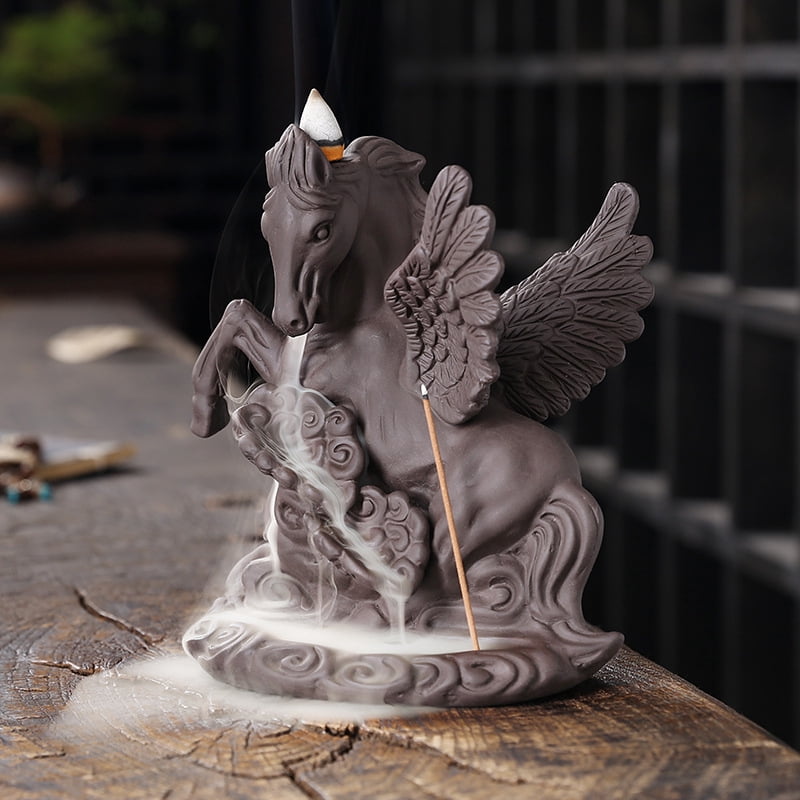 Creative Wing Horse Auspicious Clouds Backflow Incense Burner Waterfall Incense Stick Holder Burner Smoke Incense Path Decoration