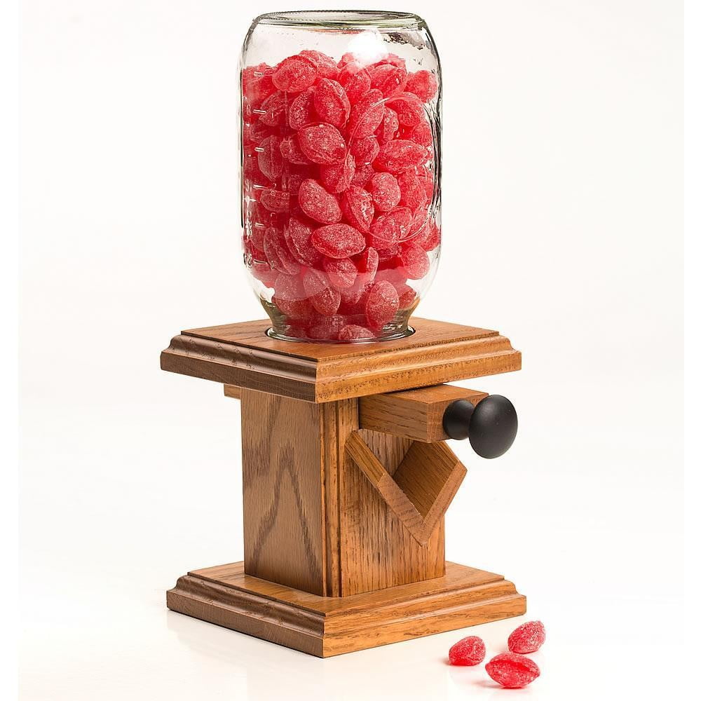 Amish Crafted Oak Wood Candy Dispenser with Glass Jar