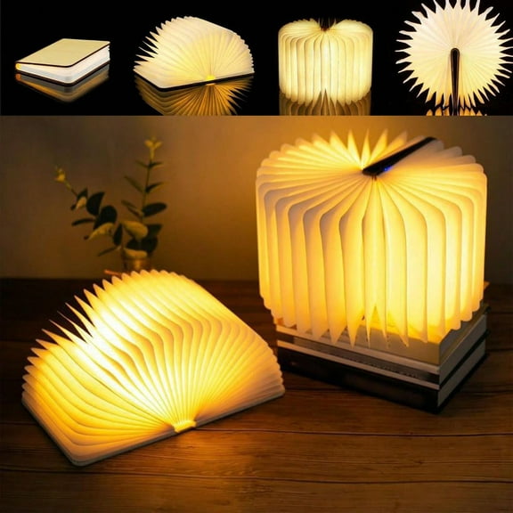 Creative Wooden Book Lamp,3 Colors LED Folding Mood Light,USB Rechargeable Wooden Bedside Table Lamp,Soft Night Lighting/Decoration,Ideal Gift For Lovers And Friends.