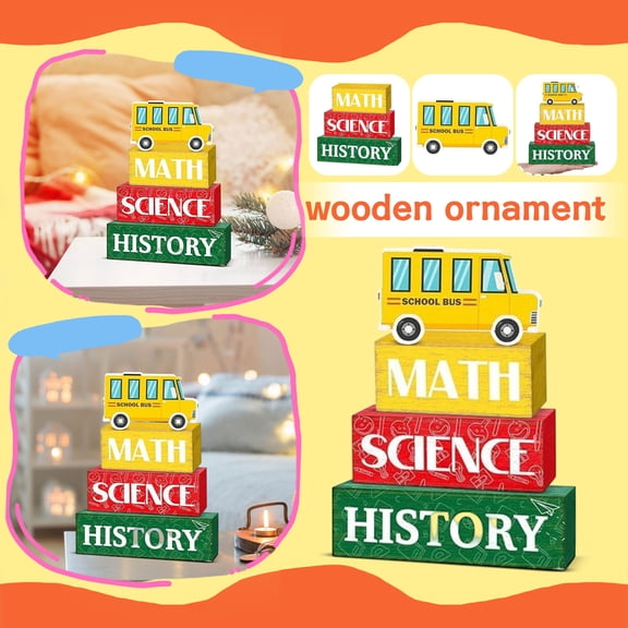 Creative Wooden Desktop Ornaments, Themed Science Math History Decor, Educational Learning Gift, Office Desk Tabletop Display, Set of 3 Pieces