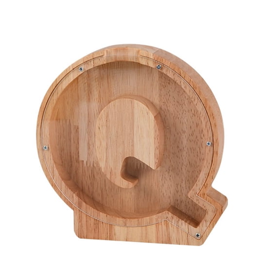 Creative Wooden English Letter Piggy Bank Transparent Glass Piggy Bank