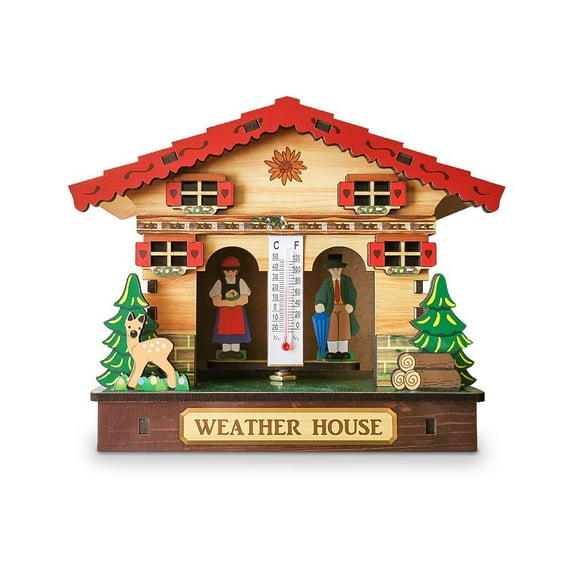 Creative Wooden House Barometer Thermometer,Wall Mounted Weather Hygrometer Home