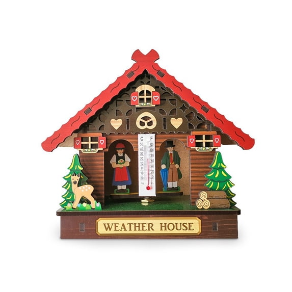 Creative Wooden House Barometer Thermometer,Wall Mounted Weather Hygrometer Home