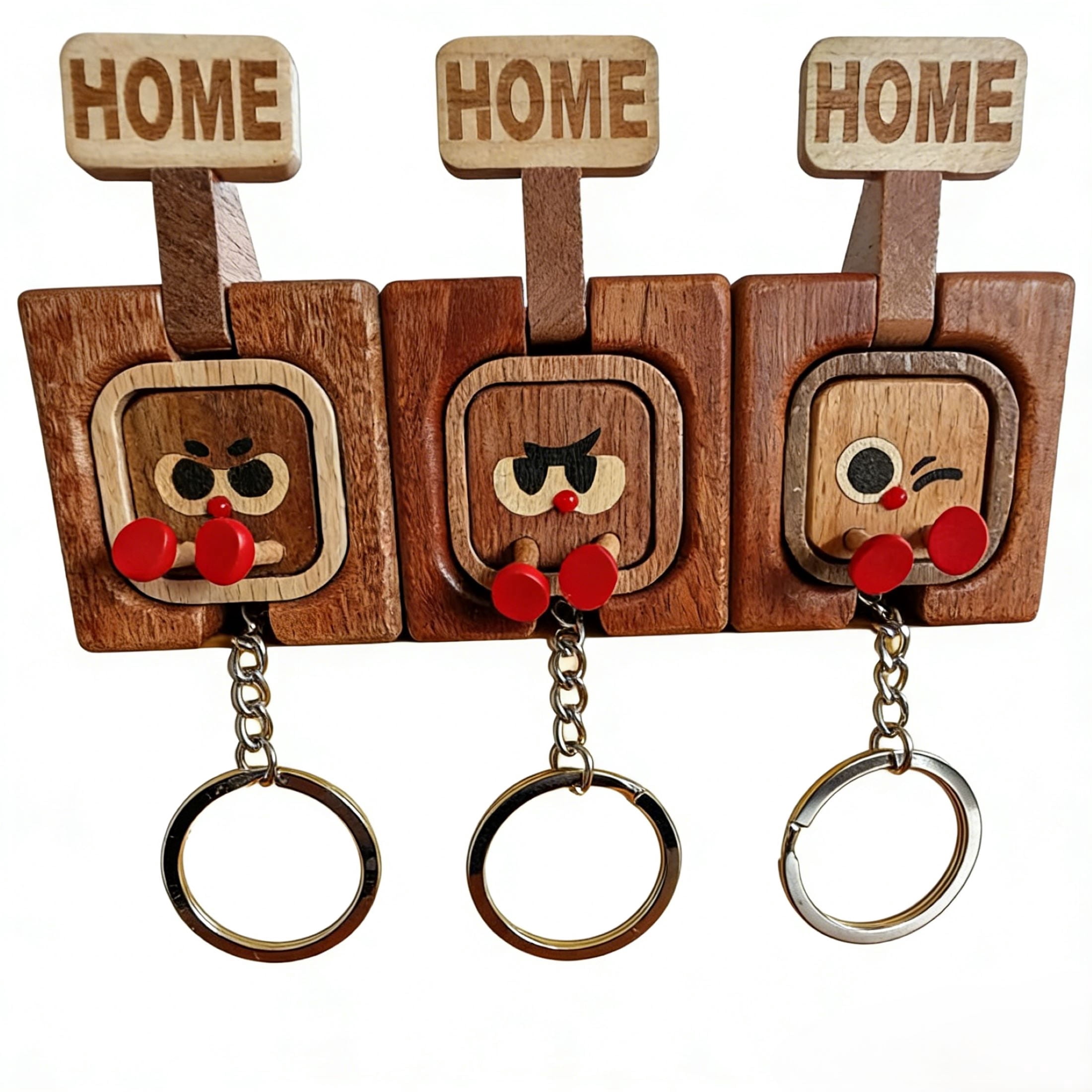 Creative Wooden Key Hook For Wall, Fun "Go Home/Go Out" Slider Solid Wood Wall Mounted Organizer For Corridor Decoration Magnetic Entrance Key Manager.