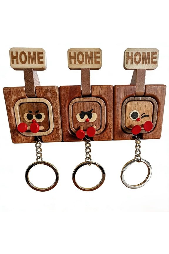 Creative Wooden Key Hook For Wall, Fun "Go Home/Go Out" Slider Solid Wood Wall Mounted Organizer For Corridor Decoration Magnetic Entrance Key Manager.