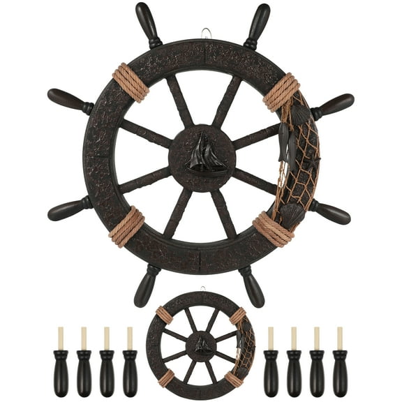 SEWCHICS Vintage Mediterranean Nautical Ship Wheel Wall Decor in Assorted Colors for Home, Office, Coastal and Beach Style