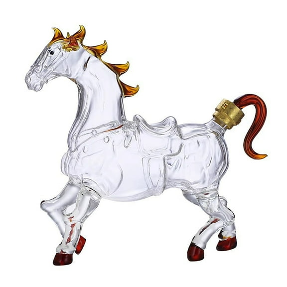 Creative Zodiac Horse Glass Bottle 250Ml Portable Whiskey Bottle High Borosilicate Glass Hand Blown Lead Free Decanter With Sealing Stopper For Home Bar Party Gift 0.66 Lb